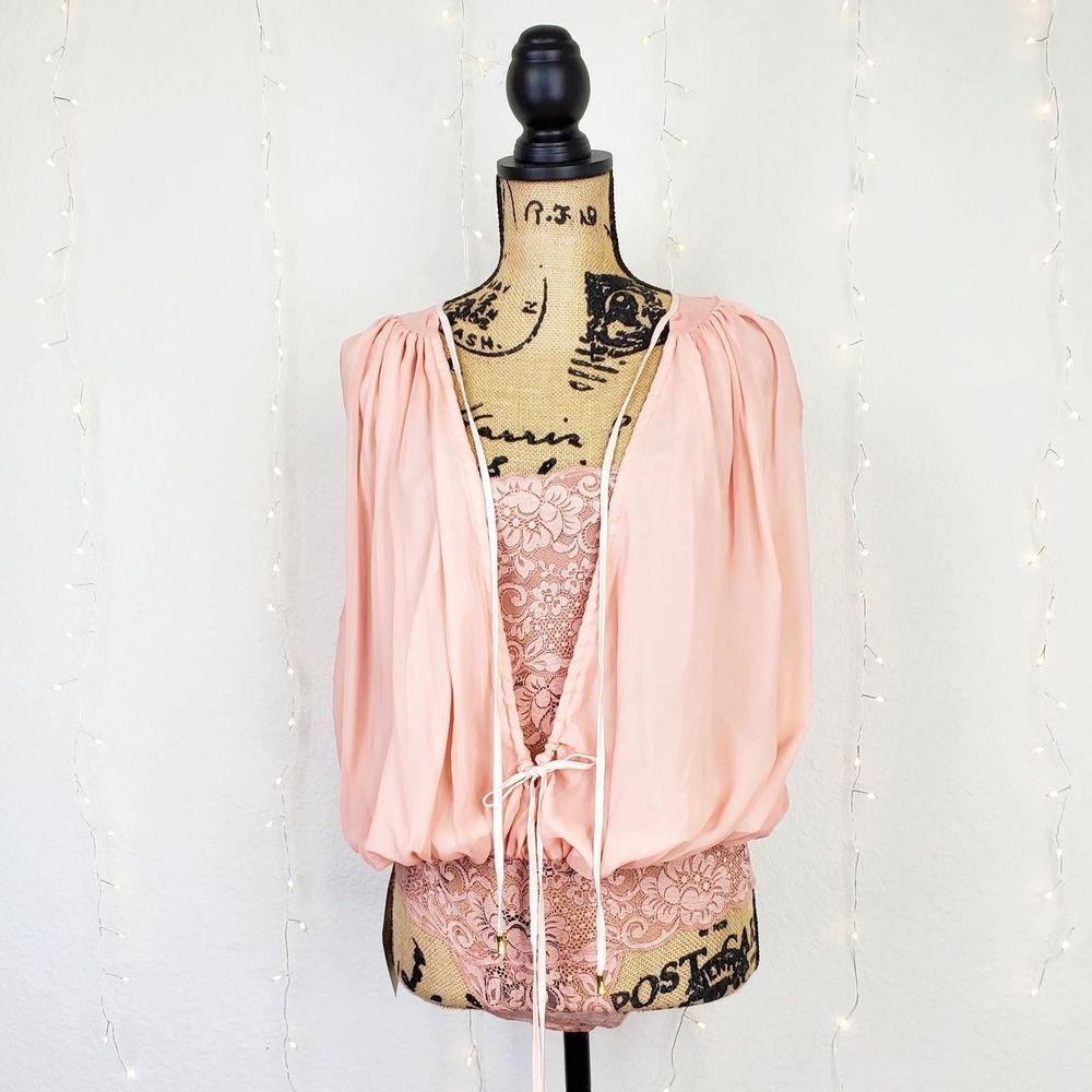 Hot As Hell Mama Jen Chiffon Overlay Floral Lace Bodysuit In Blush Pink S NWT